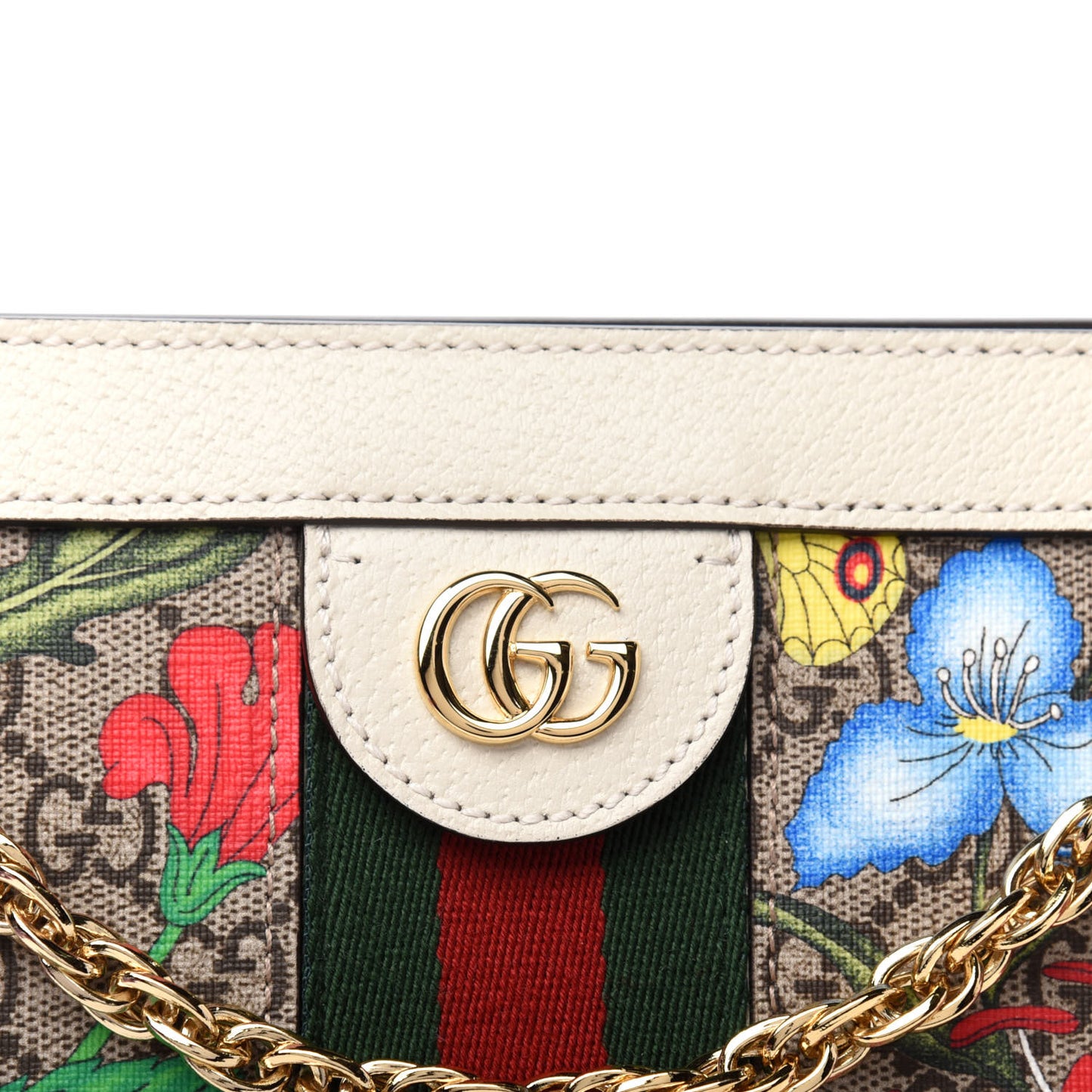 GG Supreme Monogram Flora Web Small Ophidia Chain Shoulder Bag White