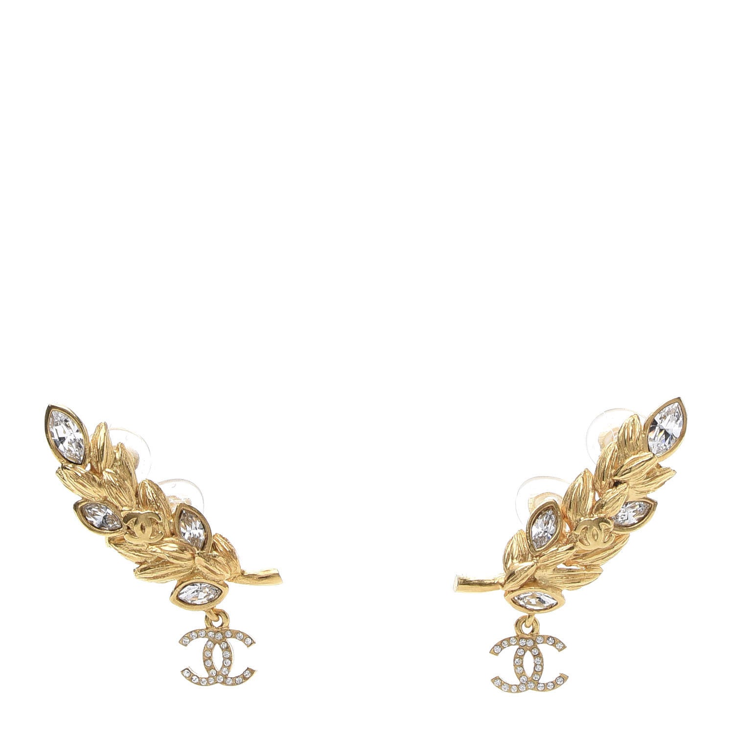 Chanel Crystal Sparkling Wheat CC Clip On Earrings Gold 1 of 5