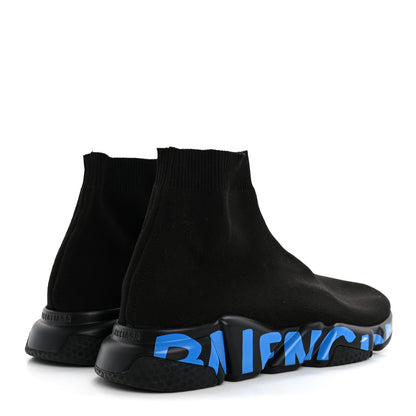 Balenciaga Neoprene Knit Mens Speed Graffiti Sneakers 42 Black Blue 5 of 11