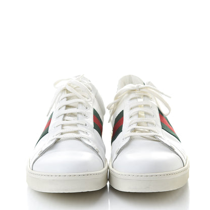 Gucci Calfskin Crocodile Web Mens Ace Sneakers 13 White Green 2 of 13