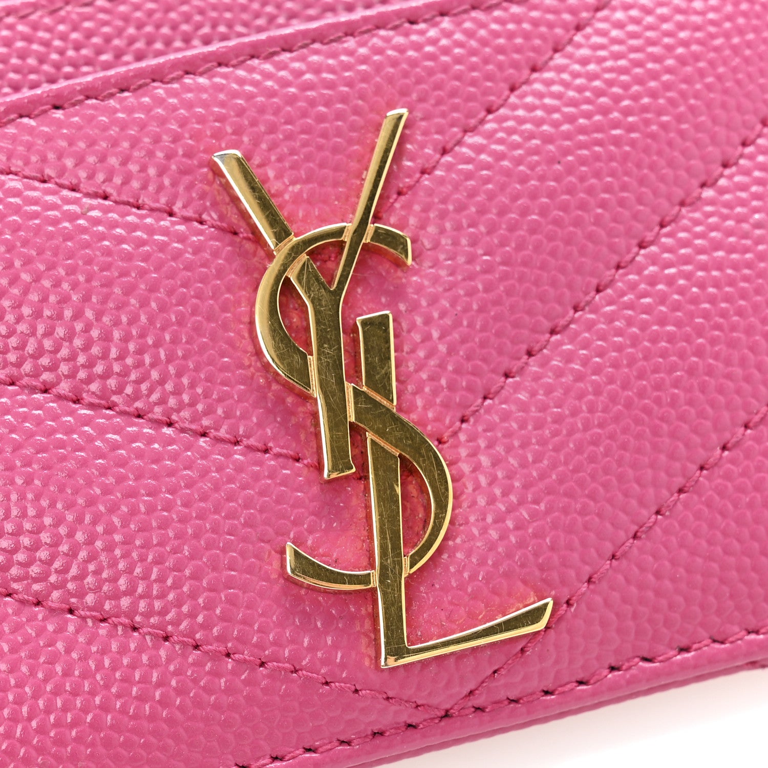 Saint Laurent Grain De Poudre Matelasse Chevron Monogram Credit Card Case Fresh Fuxia 9 of 10