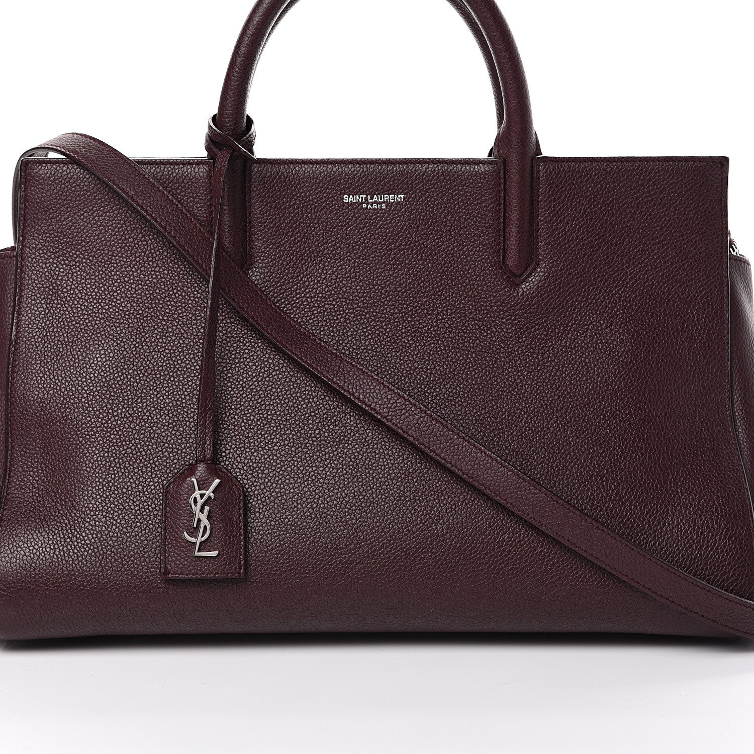 Saint Laurent Grained Calfskin Small Cabas Rive Gauche Amaranto 9 of 18