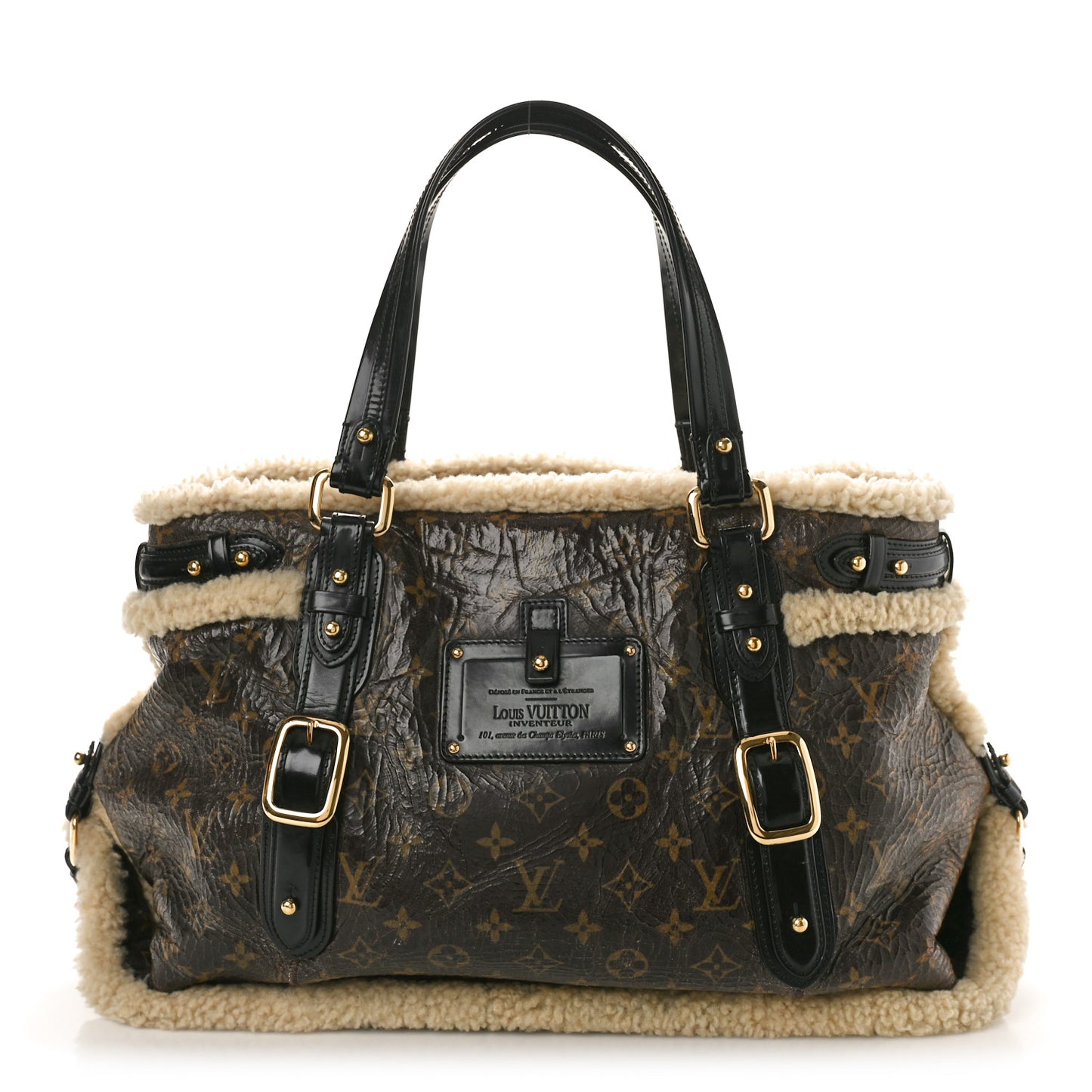 LOUIS VUITTON Patent Monogram Shearling Sac Thunder
