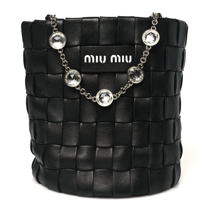 Miu Miu Nappa Woven Crystal Chain Bucket Bag Black 1 of 10