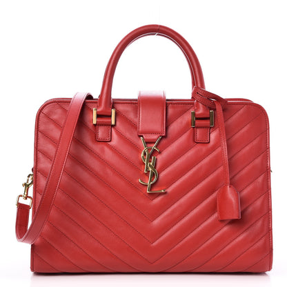 Saint Laurent Calfskin Matelasse Chevron Small Monogram Cabas Lipstick Red 1 of 9