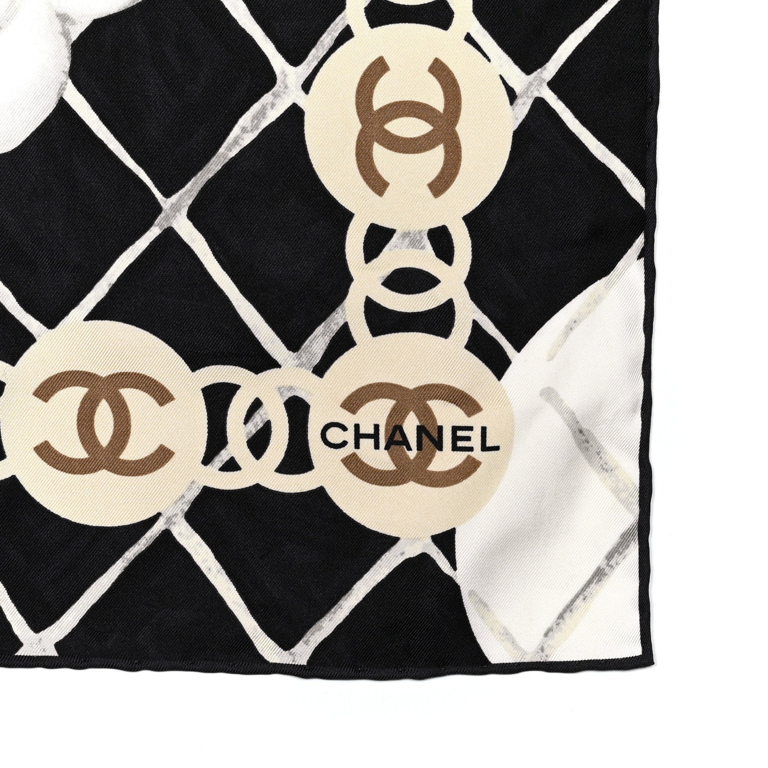 Chanel Silk Camellia CC Square Scarf Black 2 of 3