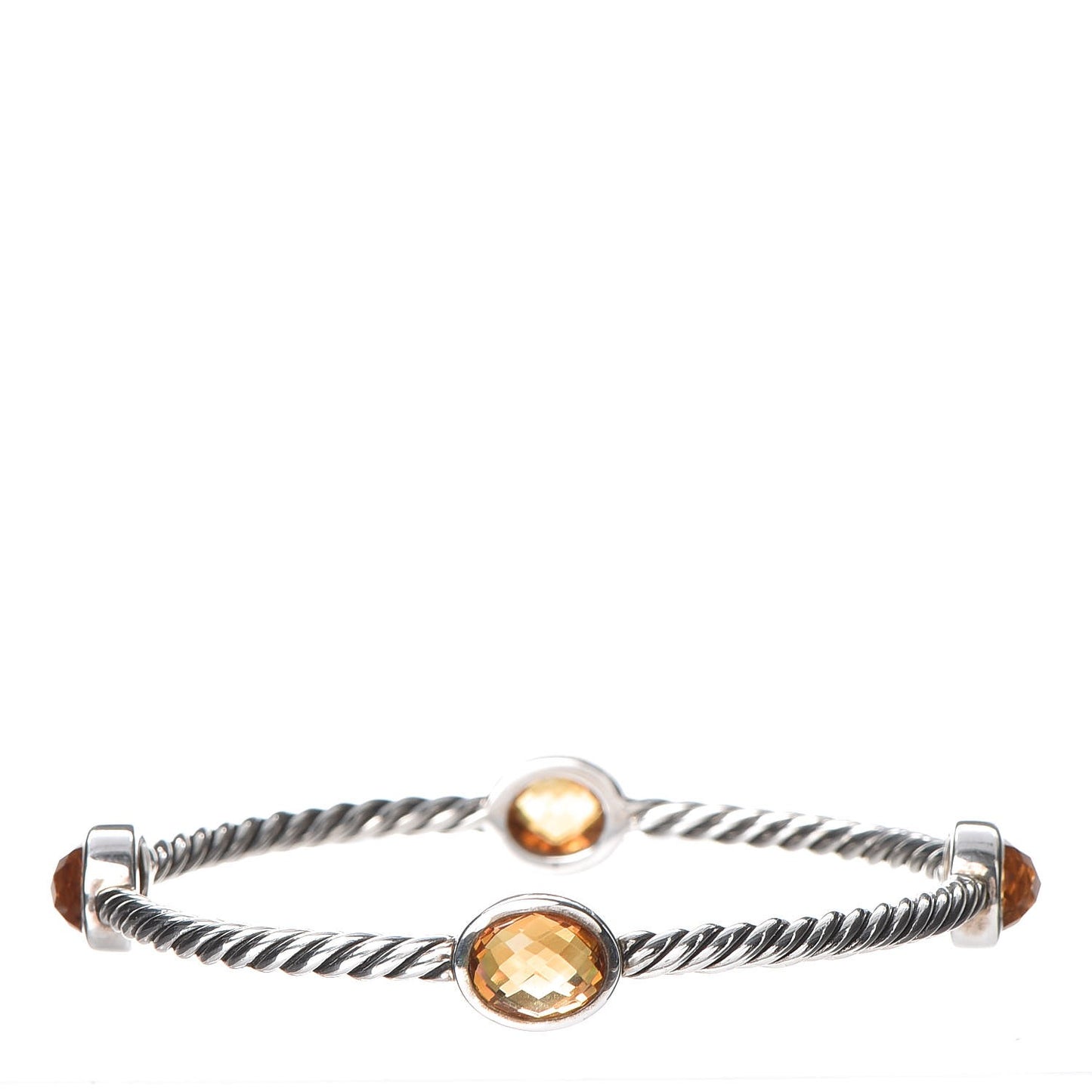 Sterling Silver Citrine Cable Station Bangle