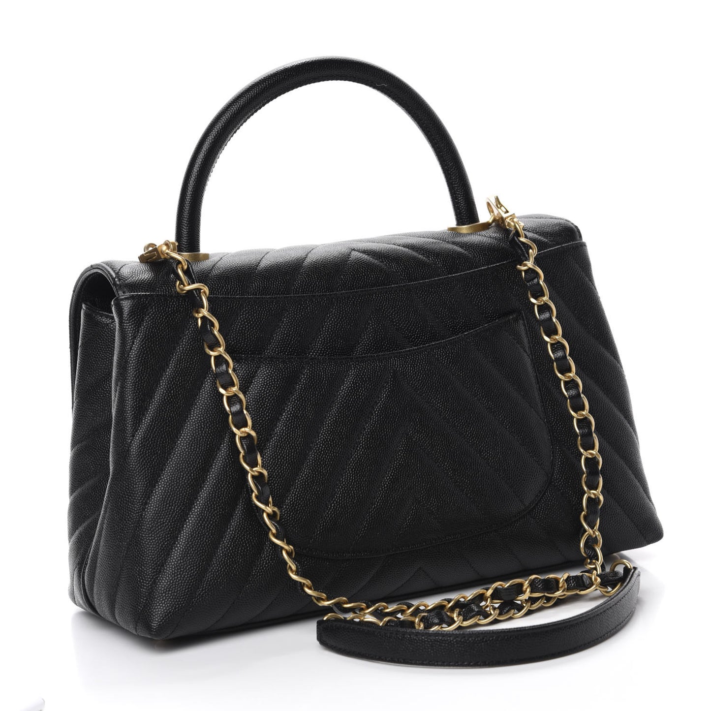 Caviar Chevron Quilted Small Coco Handle Flap Black