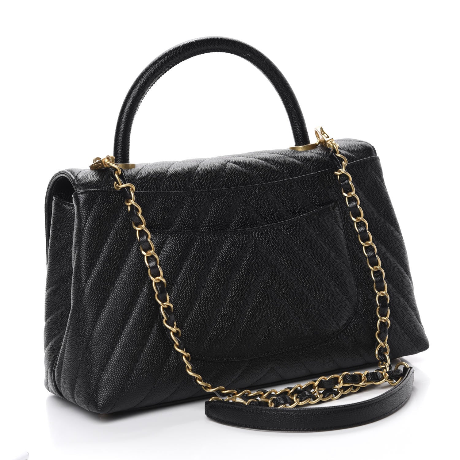 Chanel Caviar Chevron Quilted Small Coco Handle Flap Black 3 of 11