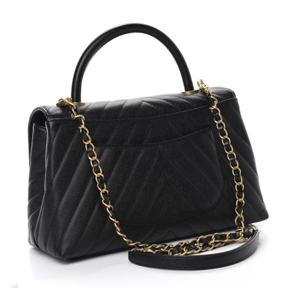 Chanel Caviar Chevron Quilted Small Coco Handle Flap Black 3 of 11