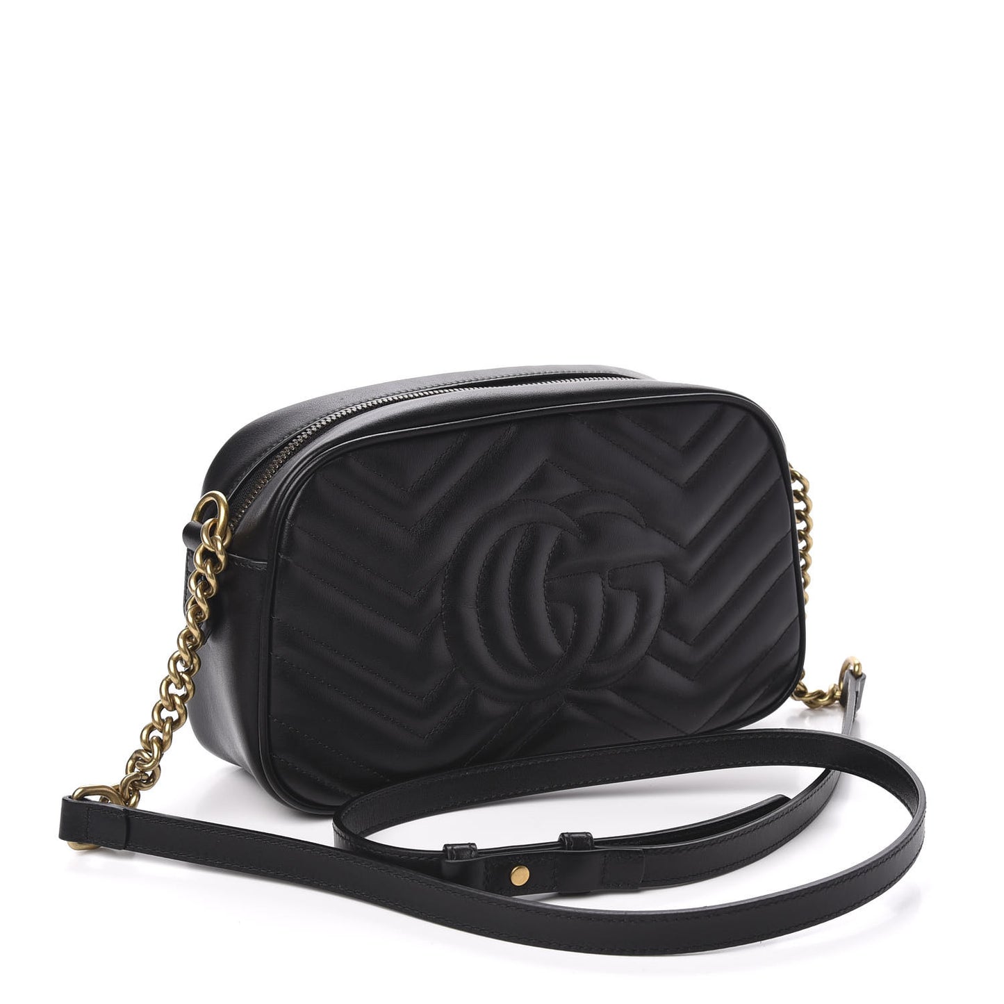 Calfskin Matelasse Small GG Marmont Chain Shoulder Bag Black