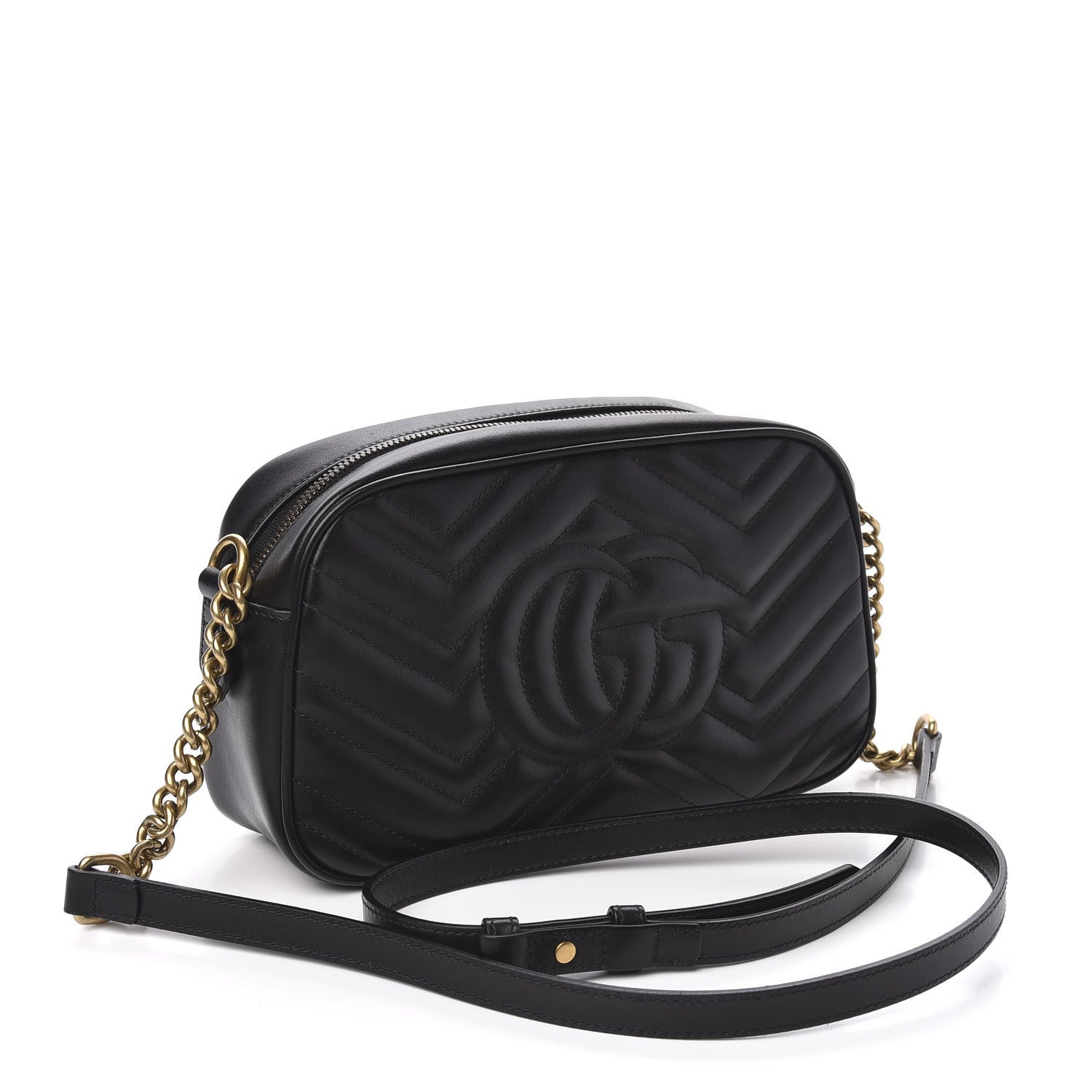 Gucci Calfskin Matelasse Small GG Marmont Chain Shoulder Bag Black 3 of 10