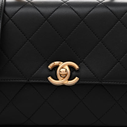 Chanel Lambskin Stitched Pearl Logo Top Handle Flap Black 8 of 11