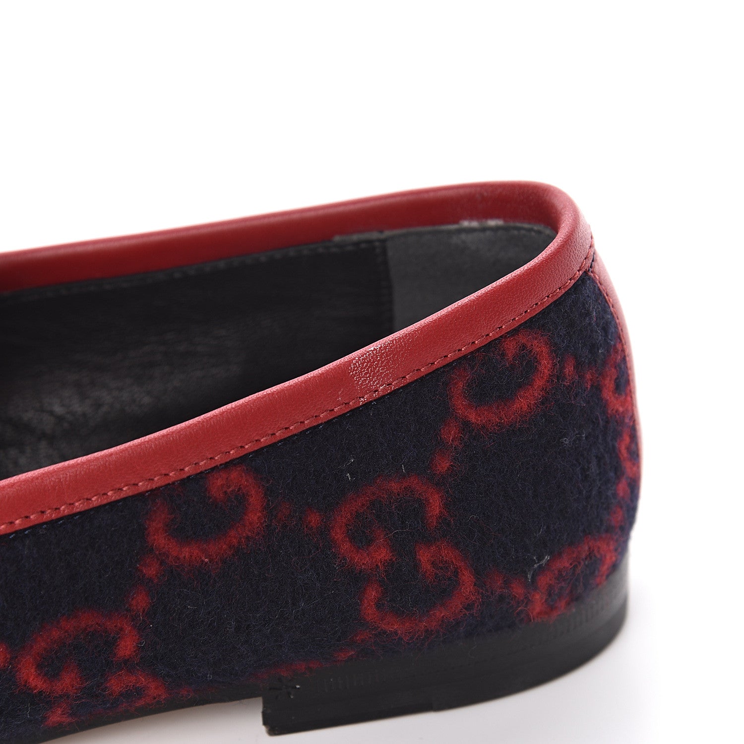 Gucci Covered Wool GG Monogram Horsebit Womens Jordaan Loafers 37.5 Blue Red 14 of 19