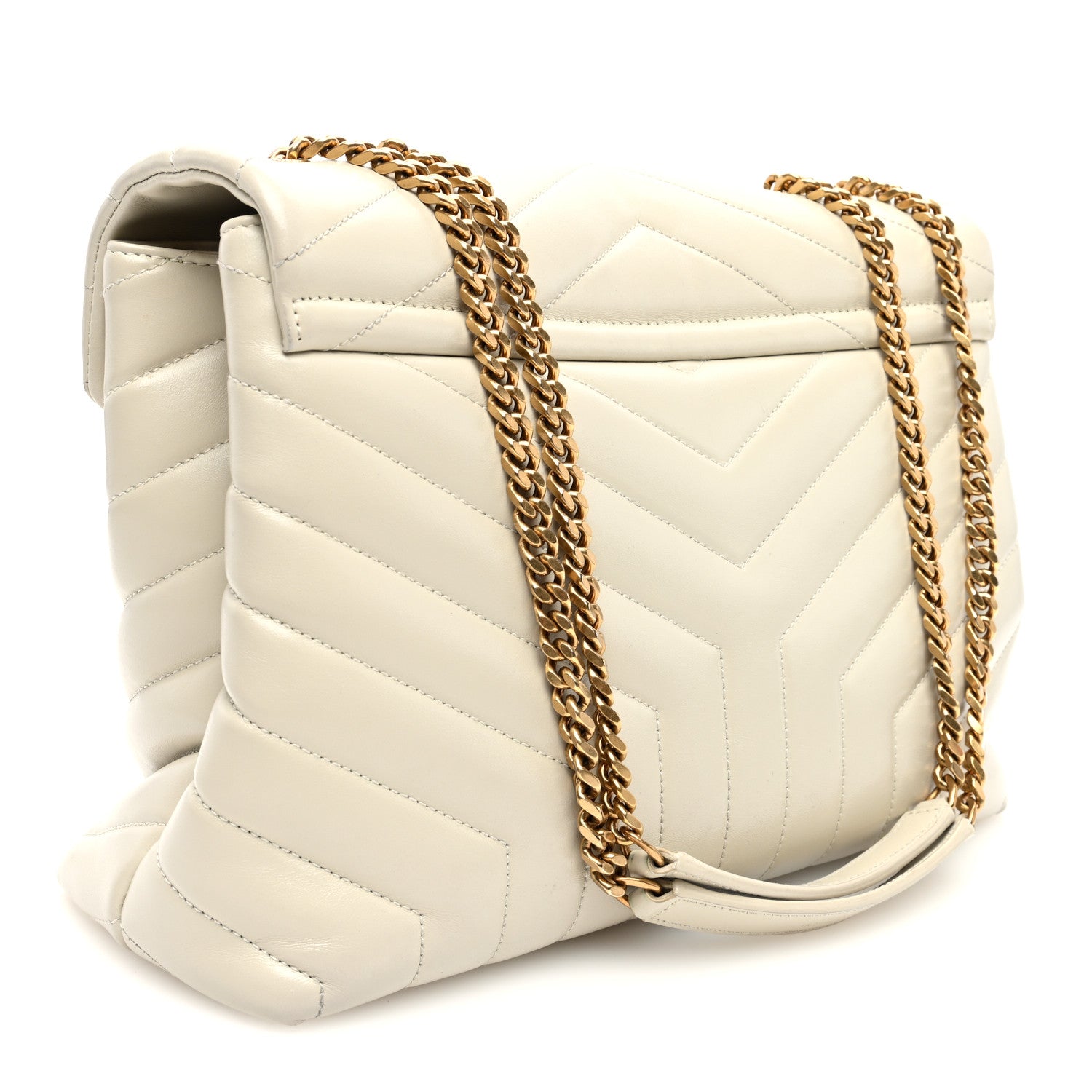 Saint Laurent Calfskin Y Quilted Monogram Medium Loulou Chain Satchel Crema Soft 3 of 10
