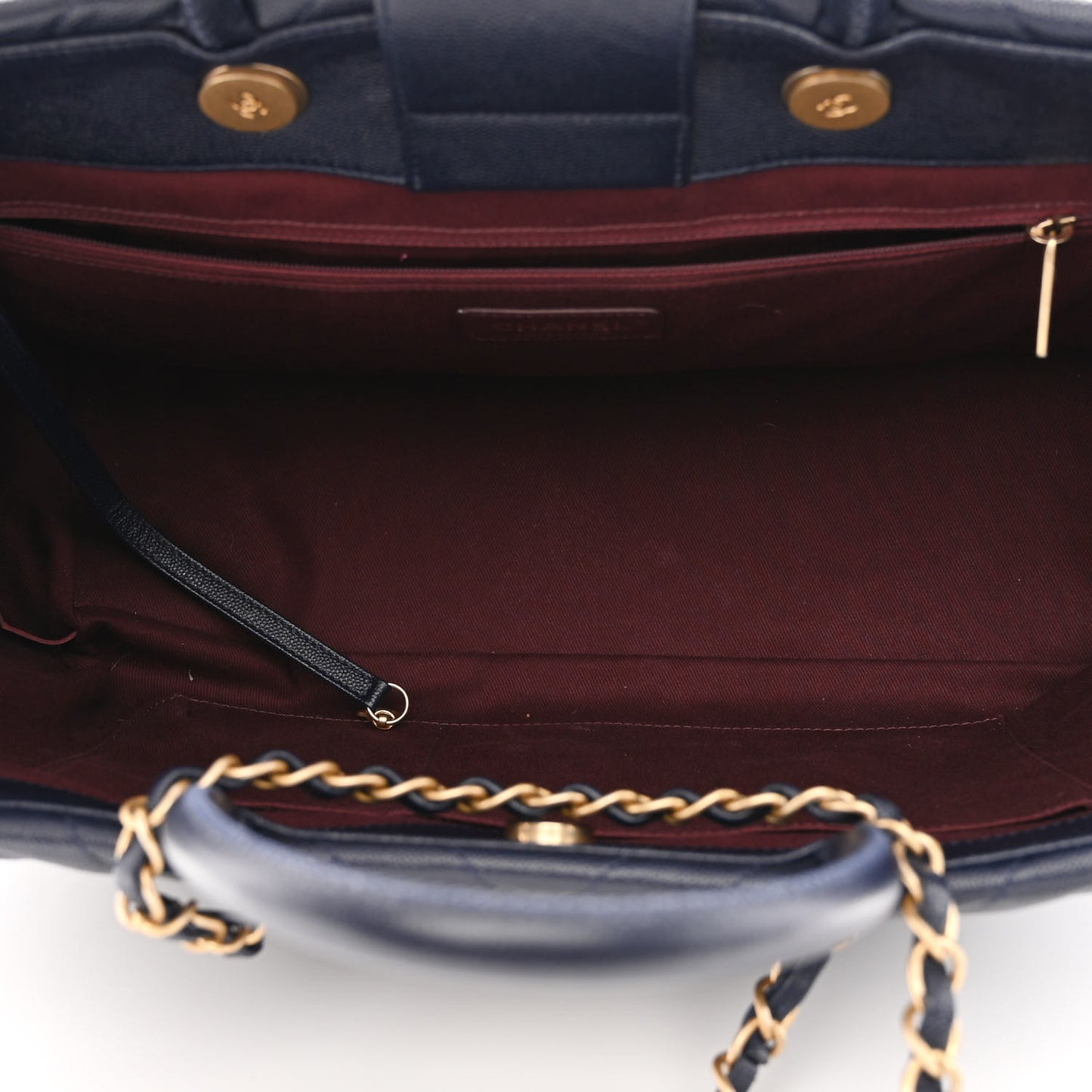 Caviar Chevron Quilted Coco Handle Shopping Tote Blue
