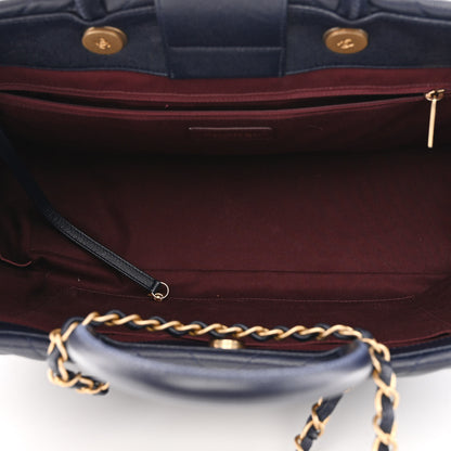 Chanel Caviar Chevron Quilted Coco Handle Shopping Tote Blue 6 of 11