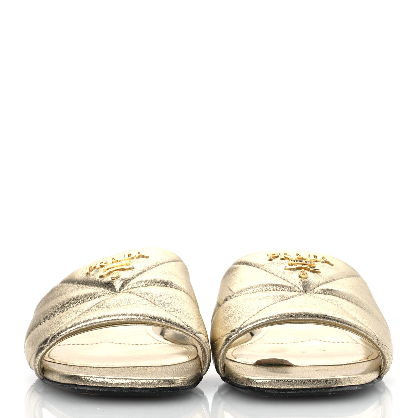 Metallic Nappa Logo Quilted 10mm Slide Sandals 36.5 Pirite