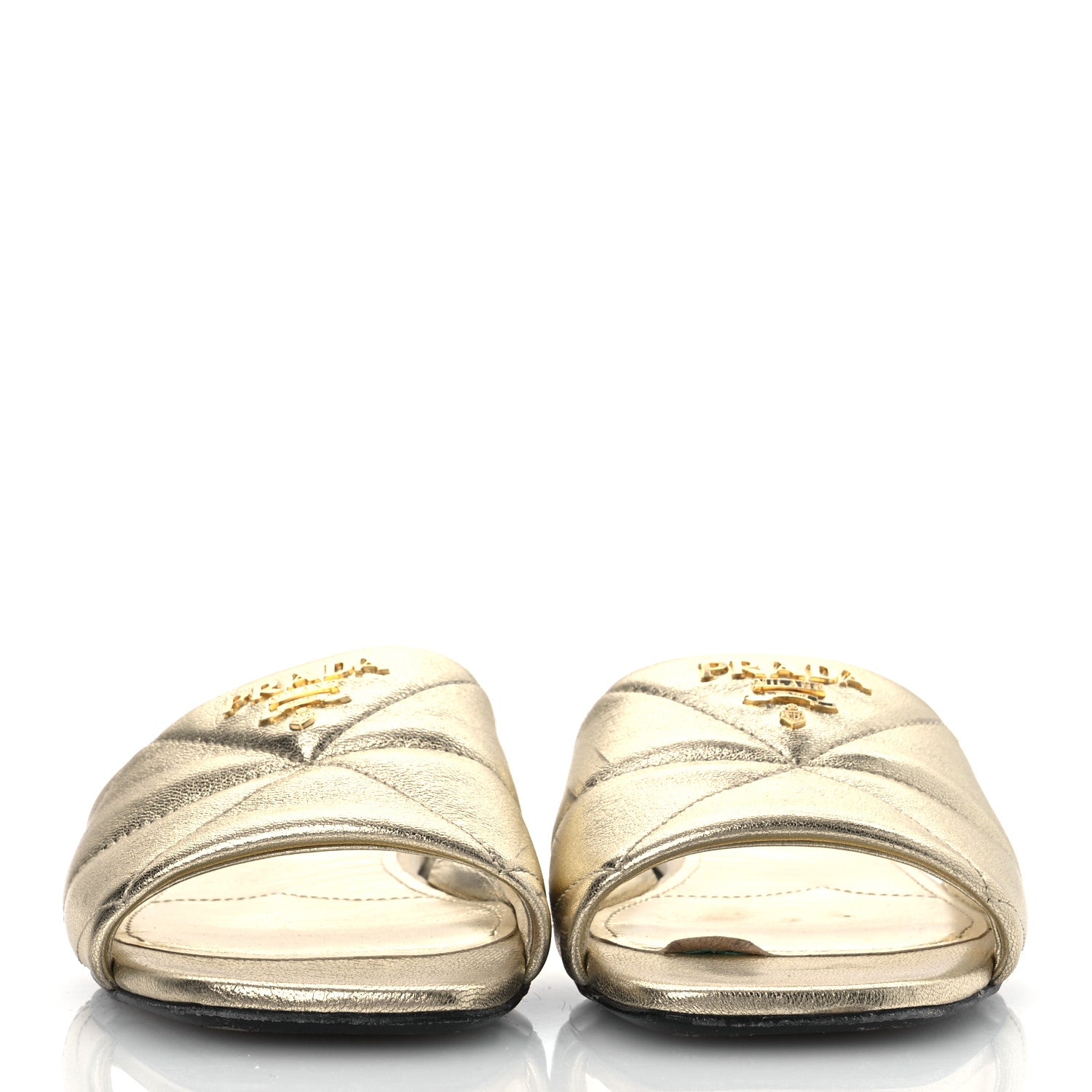 Prada Metallic Nappa Logo Quilted 10mm Slide Sandals 36.5 Pirite 3 of 13