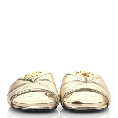 Prada Metallic Nappa Logo Quilted 10mm Slide Sandals 36.5 Pirite 3 of 13
