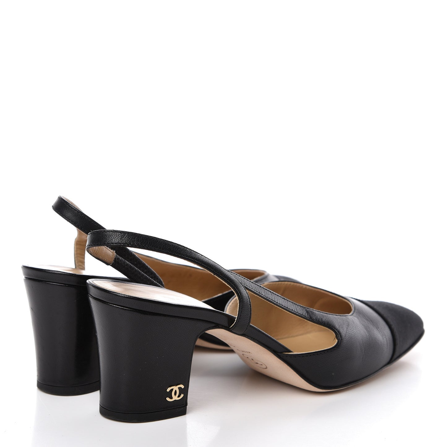 Goatskin Grosgrain Cap Toe CC Slingback Pumps 36 Black