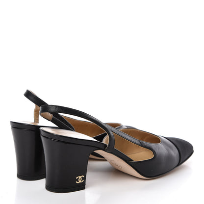 Chanel Goatskin Grosgrain Cap Toe CC Slingback Pumps 36 Black 4 of 16
