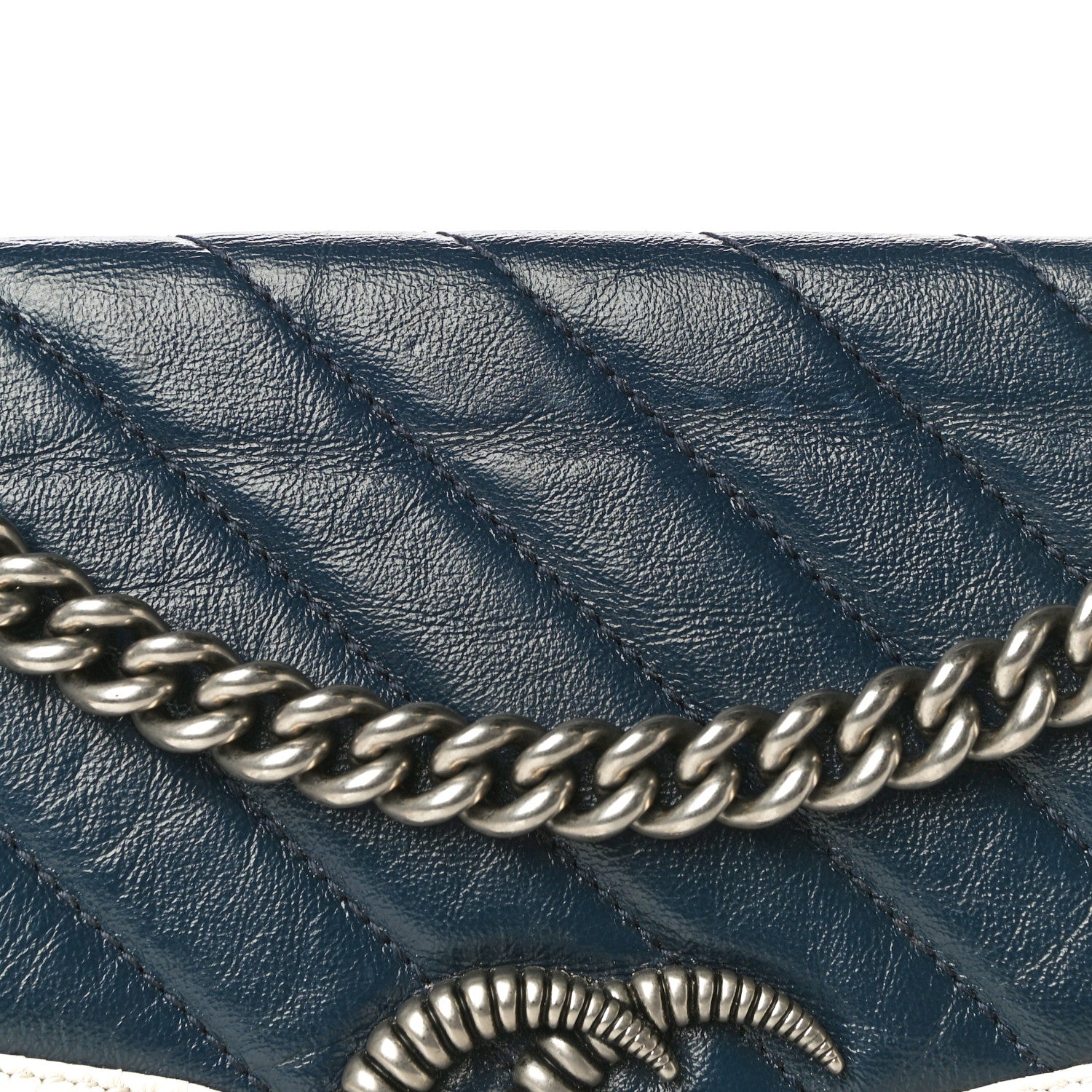 Gucci Vintage Effect Calfskin Matelasse Diagonal Small Torchon GG Marmont Shoulder Bag Blue Agata Mystic White 19 of 21