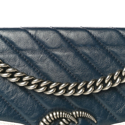 Gucci Vintage Effect Calfskin Matelasse Diagonal Small Torchon GG Marmont Shoulder Bag Blue Agata Mystic White 19 of 21