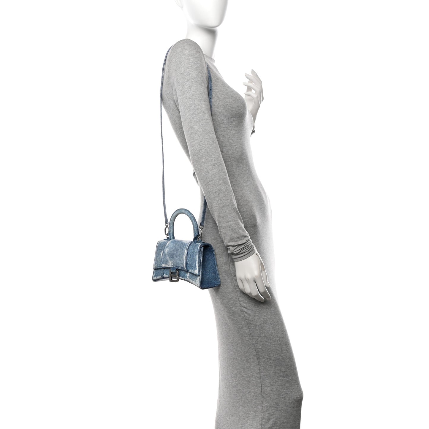 Nappa Denim Printed Hourglass Top Handle Bag XS Denim Blue