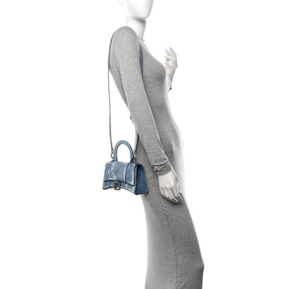 Balenciaga Nappa Denim Printed Hourglass Top Handle Bag XS Denim Blue 2 of 9