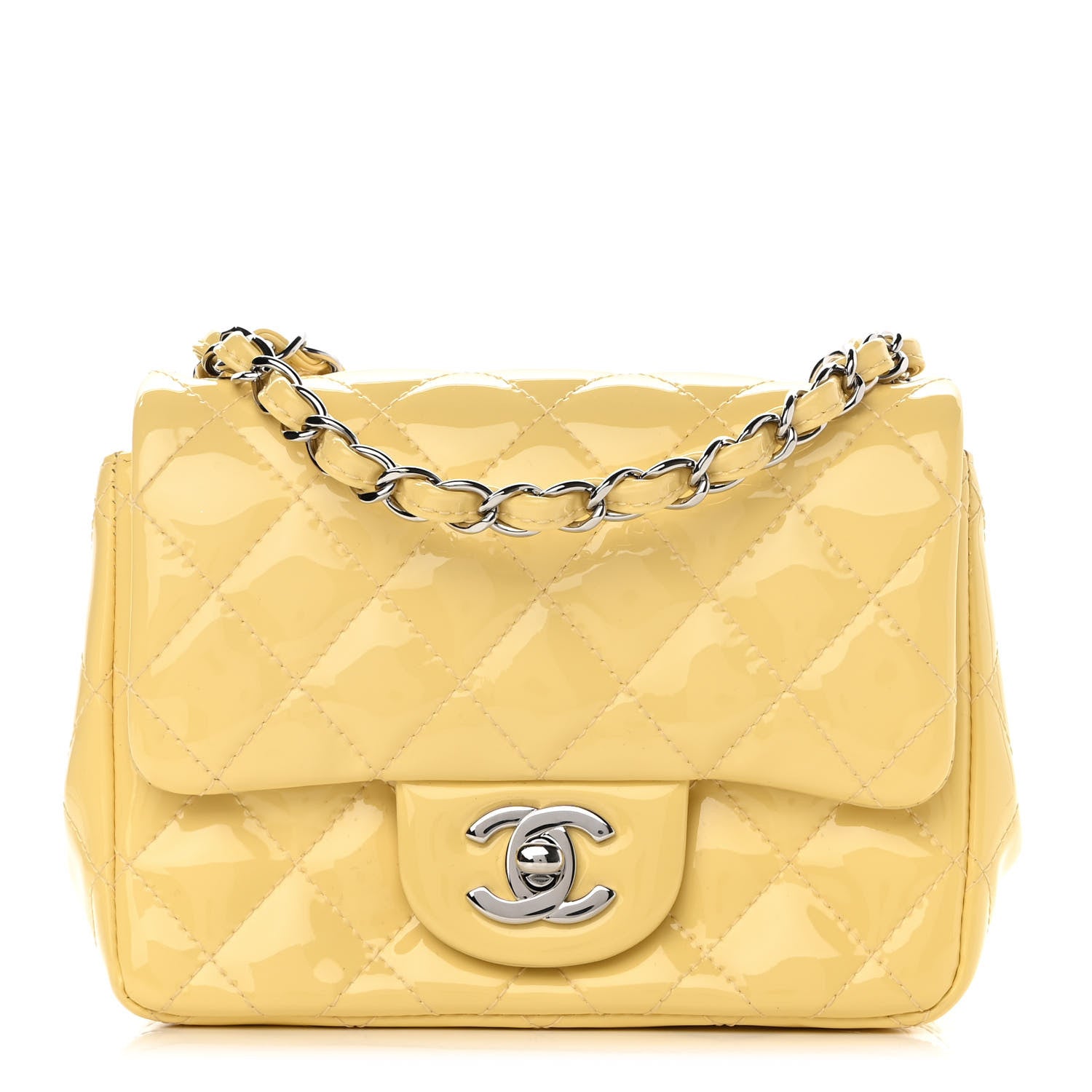 Chanel Patent Quilted Mini Square Flap Yellow 1 of 14
