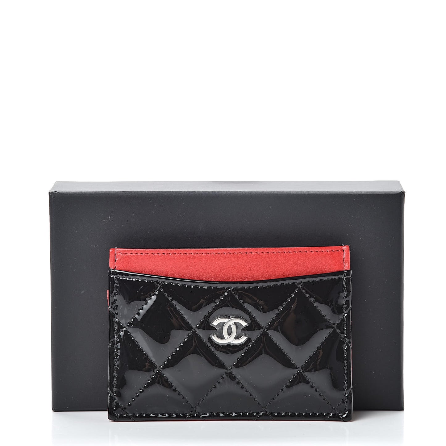Patent Quilted Bi-Color Card Holder Black Red
