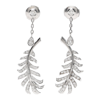 Chanel 18K White Gold Diamond Plume De Chanel Drop Earrings 1 of 3