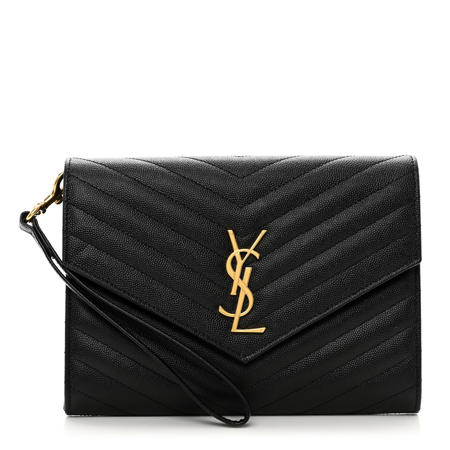 Grain De Poudre Matelasse Chevron Monogram Envelope Clutch Black