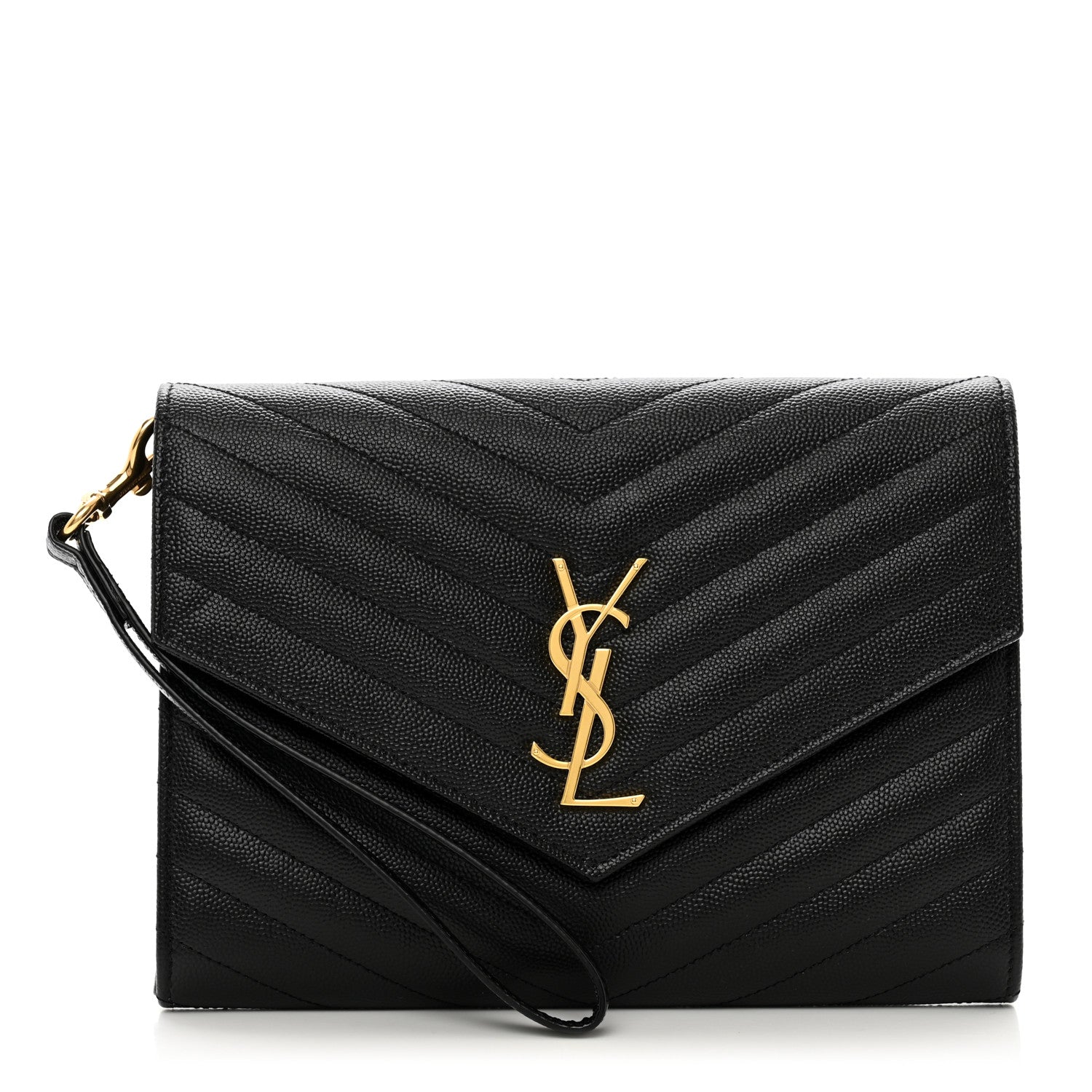 Saint Laurent Grain De Poudre Matelasse Chevron Monogram Envelope Clutch Black 1 of 8