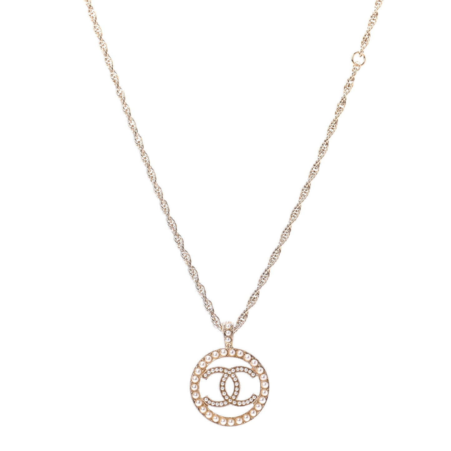 Pearl CC Round Pendant Necklace Gold