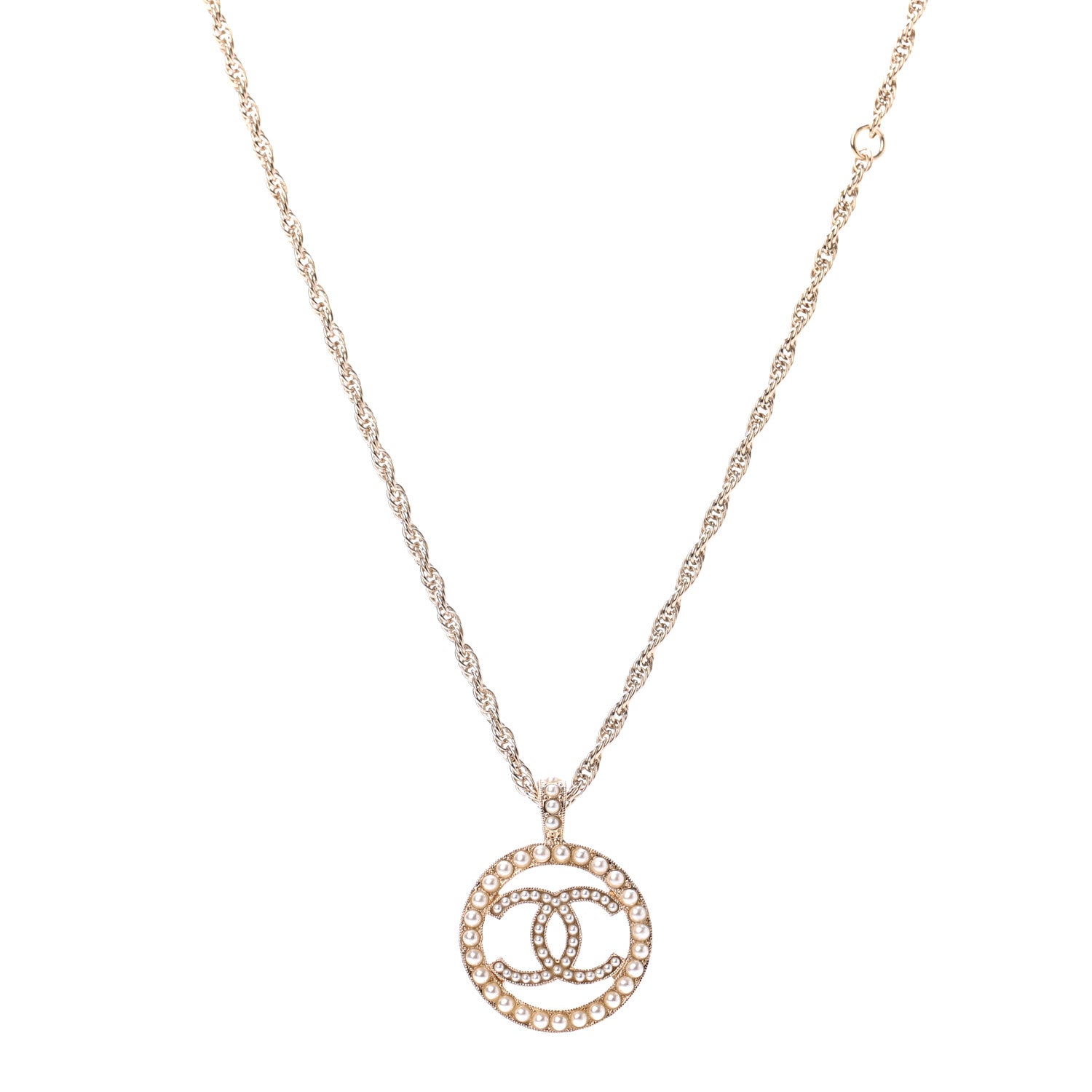 Chanel Pearl CC Round Pendant Necklace Gold 1 of 4