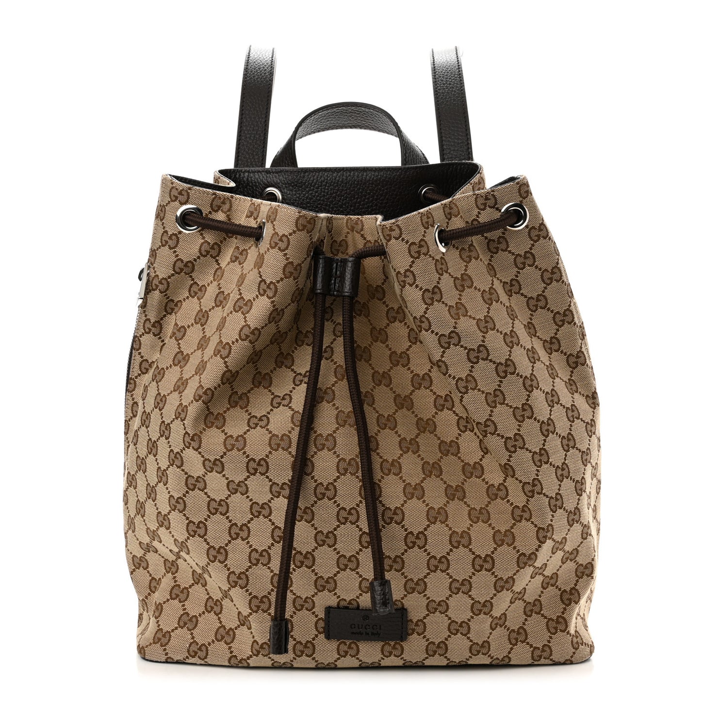 Monogram Dollar Calfskin O Drawstring Backpack Beige Ebony Testa di Moro Dark Chocolate