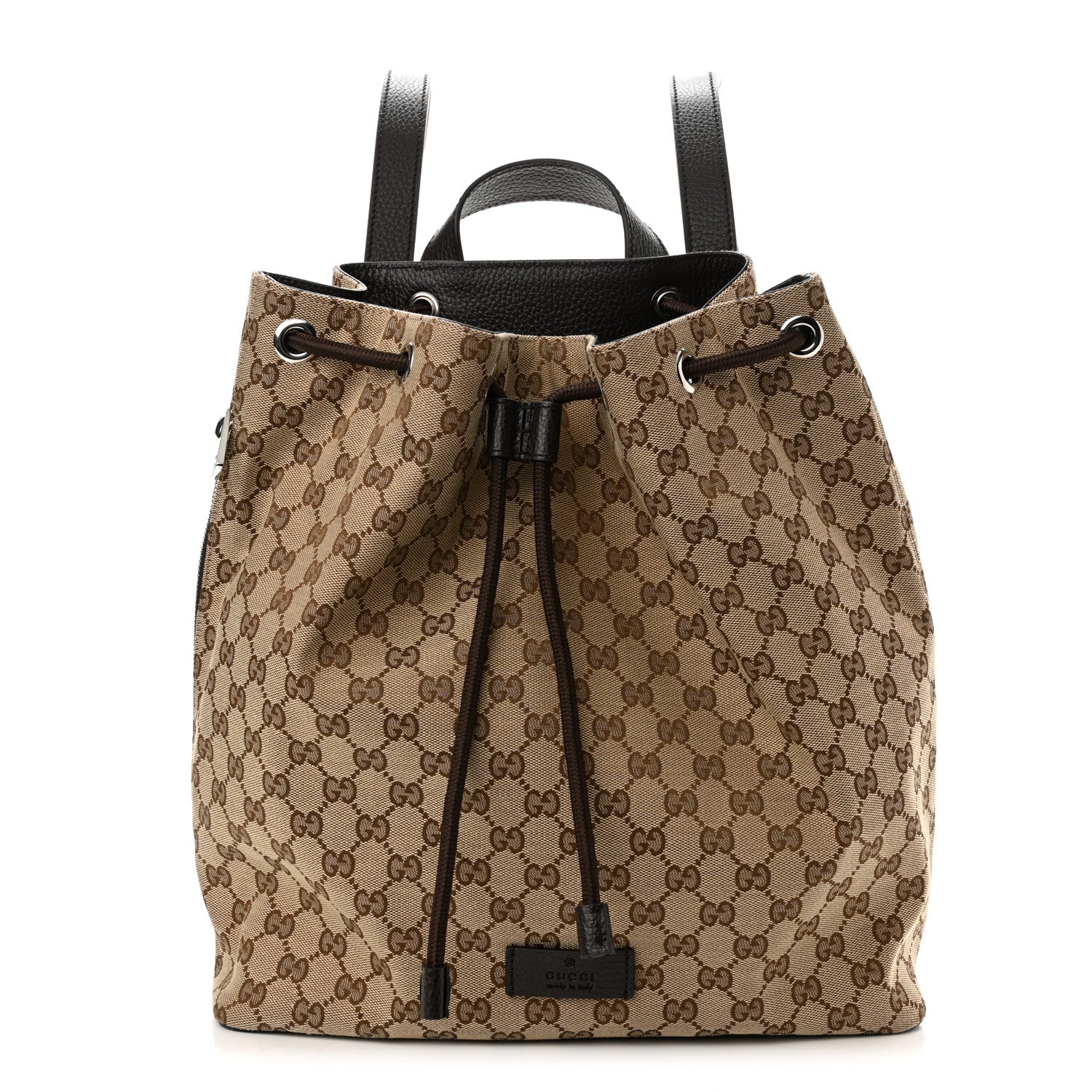Gucci Monogram Dollar Calfskin O Drawstring Backpack Beige Ebony Testa di Moro Dark Chocolate 1 of 9