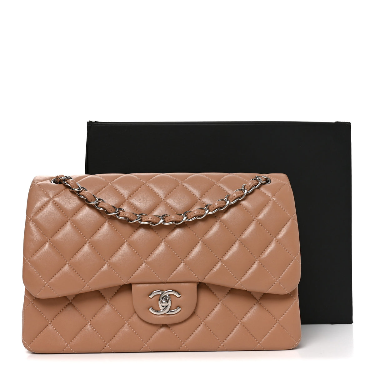 Lambskin Quilted Jumbo Double Flap Dark Beige