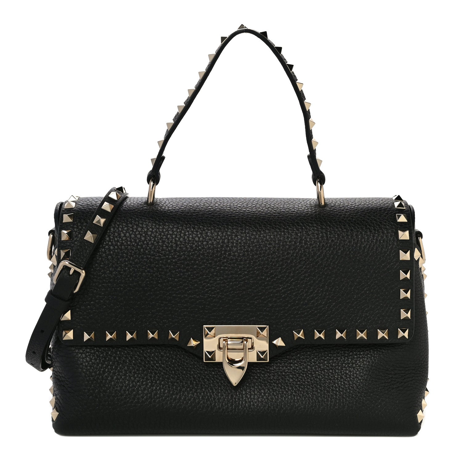 Valentino Garavani Pebbled Calfskin Rockstud Single Handle Flap Bag Black 1 of 9