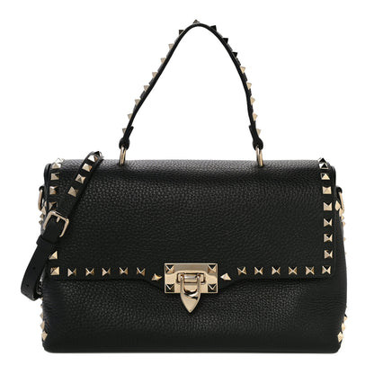 Valentino Garavani Pebbled Calfskin Rockstud Single Handle Flap Bag Black 1 of 9