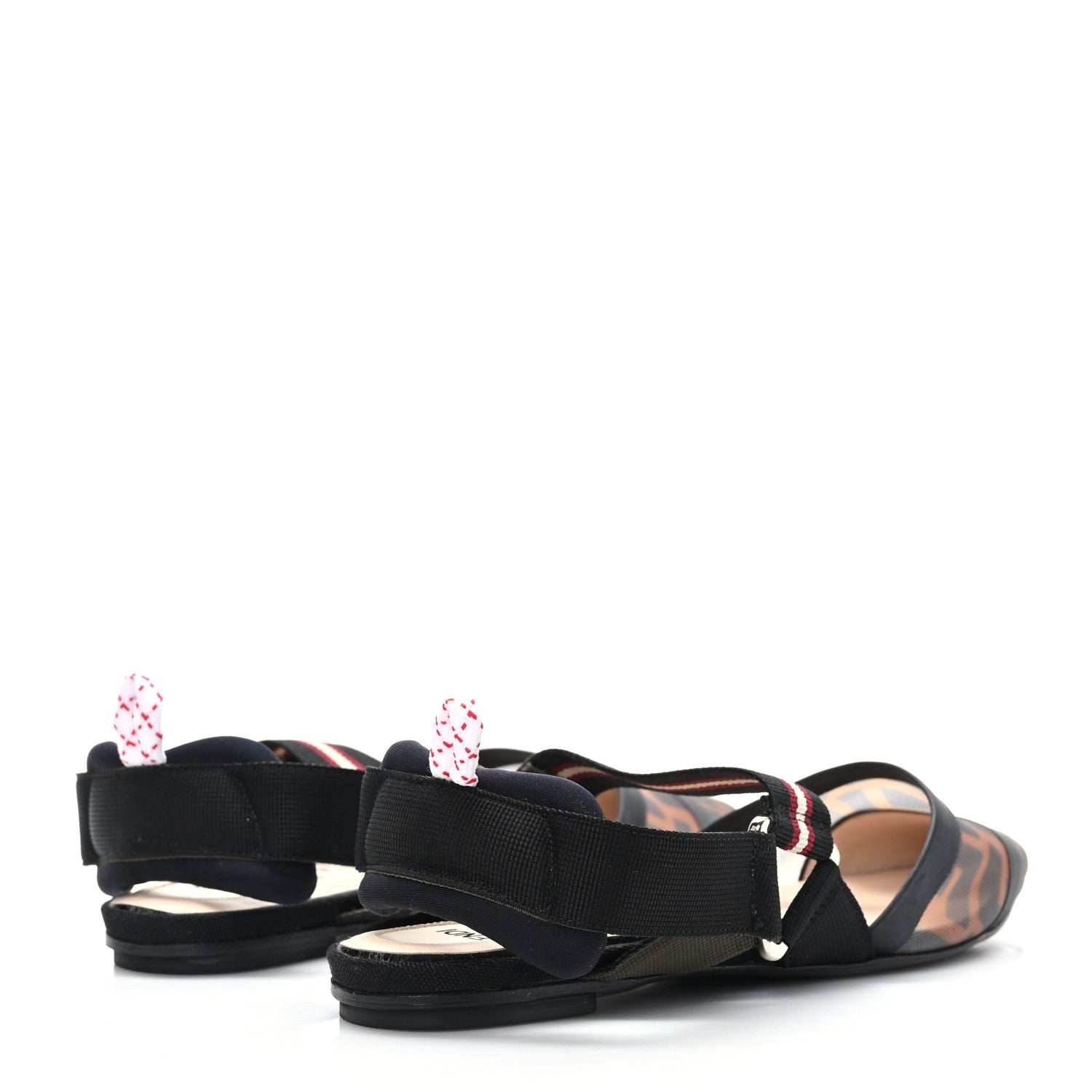 Fendi Technical Mesh FF Colibri Slingback Ballerina Flats 36 Tobacco Moro Black Militare 4 of 7