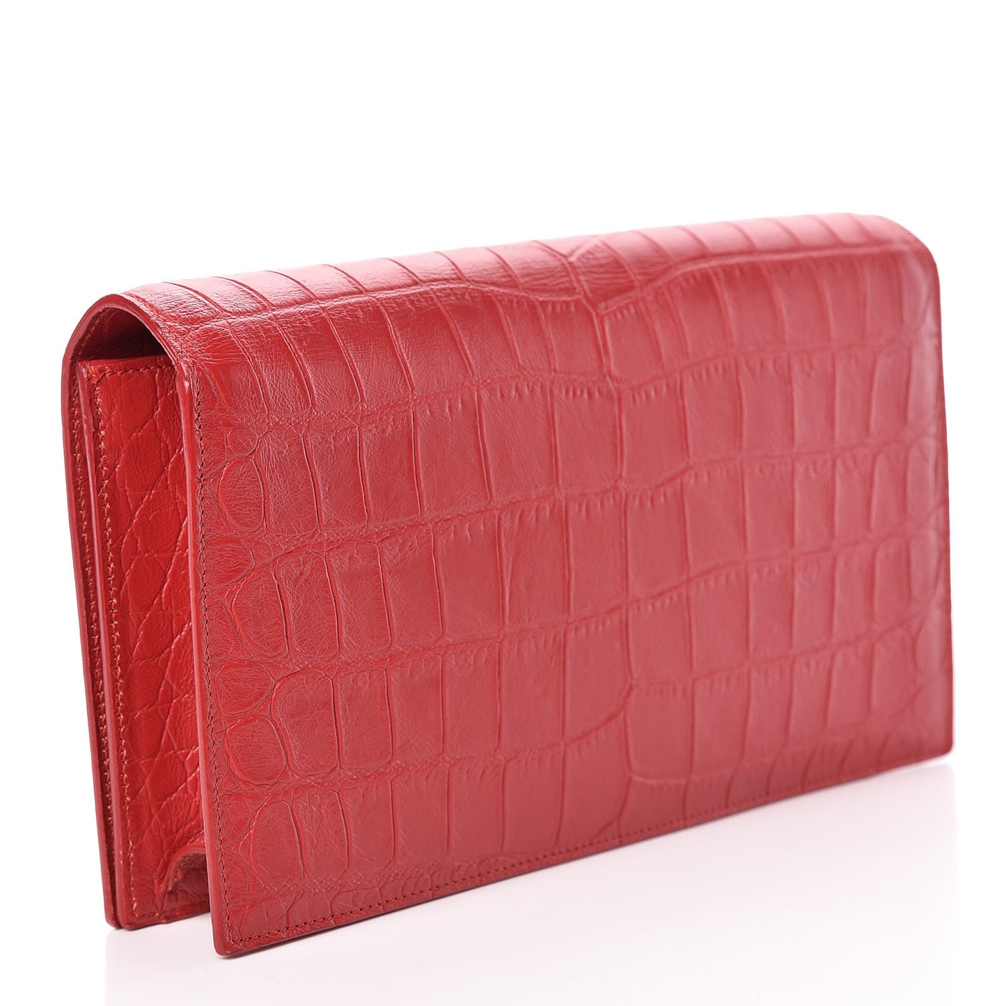 Calfskin Crocodile Embossed Classic Kate Monogram Clutch Red