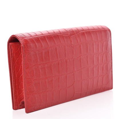 Saint Laurent Calfskin Crocodile Embossed Classic Kate Monogram Clutch Red 3 of 10