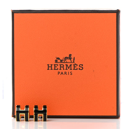 Hermes Gold Lacquered Mini Pop H Earrings Black 8 of 8