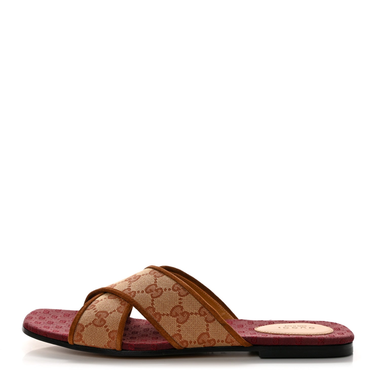 Gucci GG Monogram Suede Womens Criss Cross Slide Sandals 41 Beige Ruggine Cuir 1 of 9