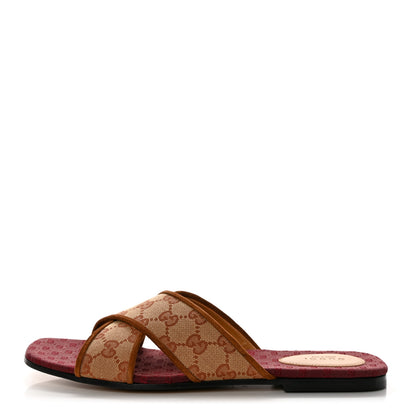 Gucci GG Monogram Suede Womens Criss Cross Slide Sandals 41 Beige Ruggine Cuir 1 of 9