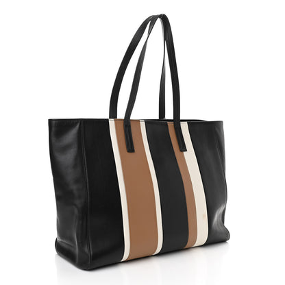 Prada Calfskin Baiadera Striped Shopping Tote Black Caramel White 3 of 10