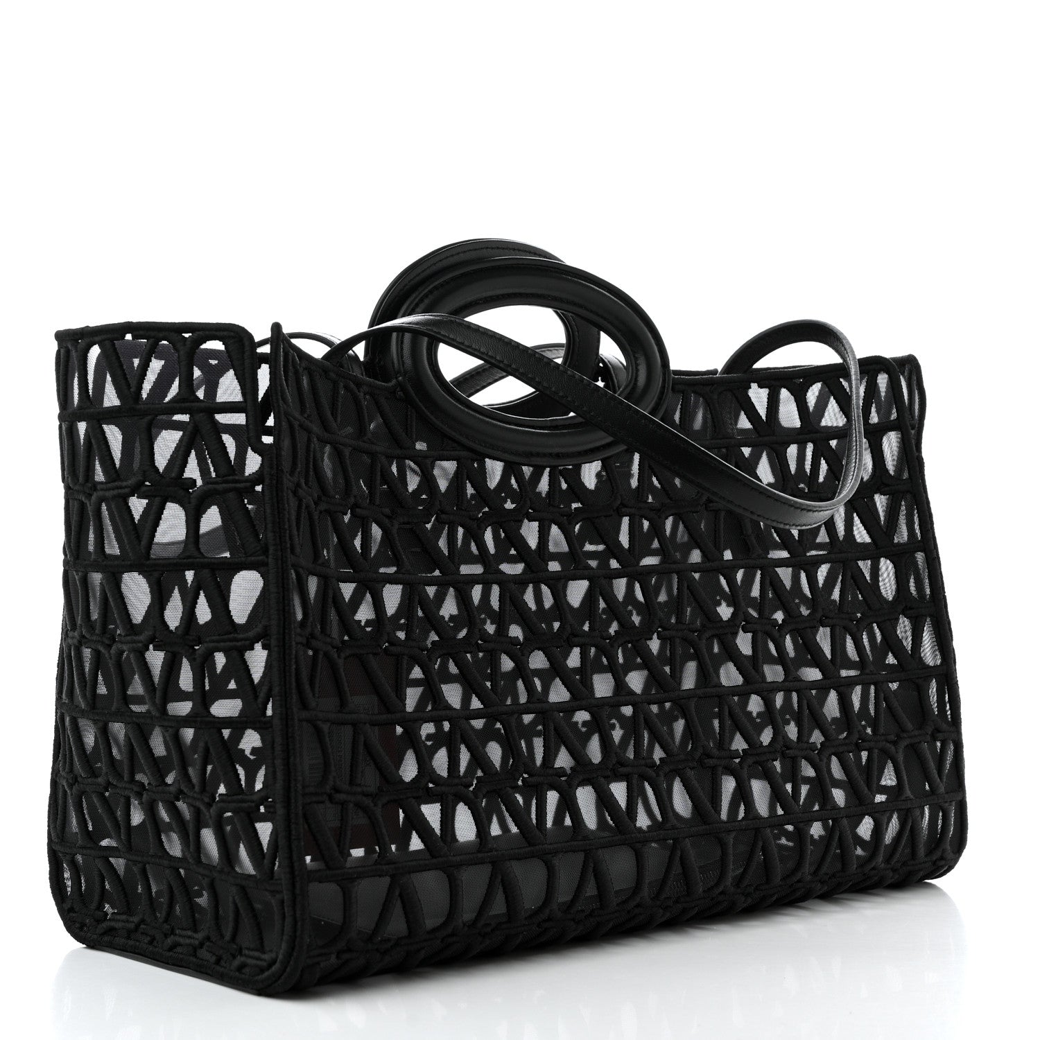 Valentino Garavani Toile Mesh Iconographe Goatskin Le Troisieme Shopping Bag Black 4 of 12